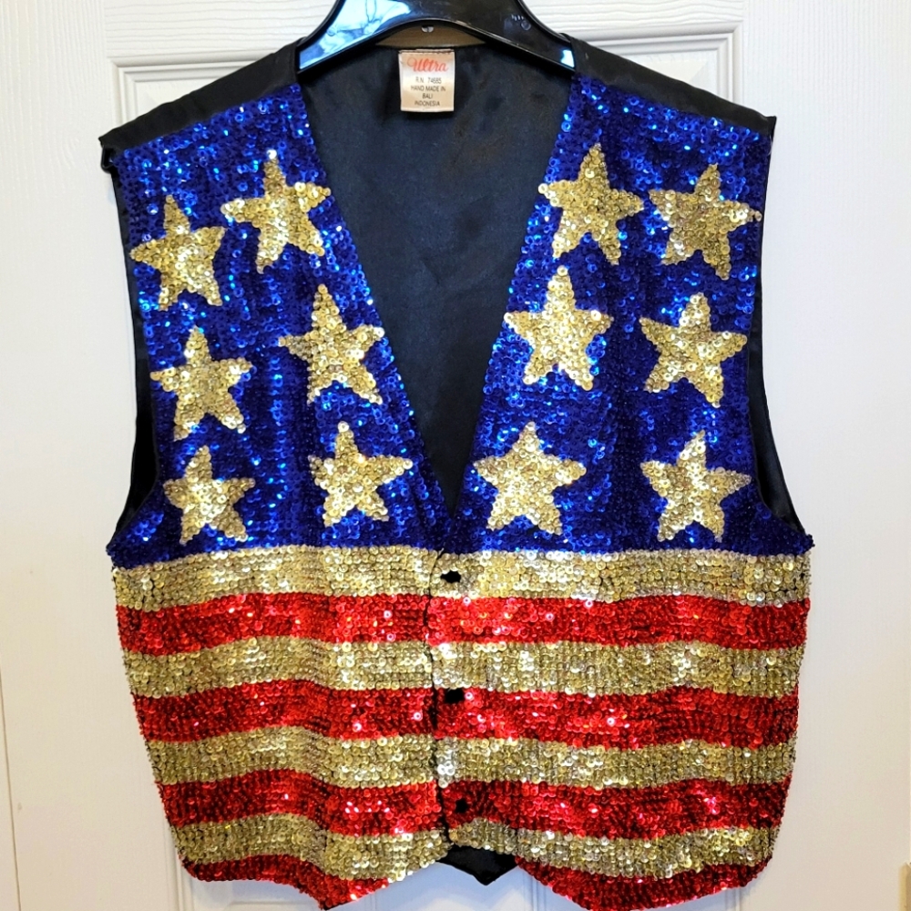 Vtg Sequin Vest USA Flag / Vintage USA Sequin Vest - LIKE NEW